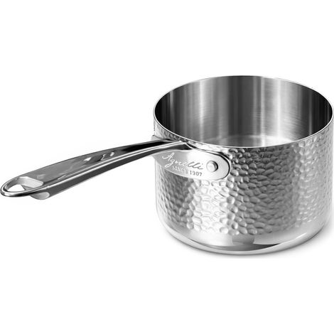 AGNELLI Casseruola Alta Martellato Aluinox 3 Ply 16x12 Cm con 1 Maniglia in Acciaio Inox (1/4)