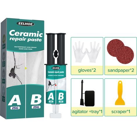 Colle à carrelage - Kit de réparation de carrelage - Colle magique à soudage - Kit de réparation de mortier à séchage rapide pour trous, joints, porcelaine, acrylique/couleur crème (1/5)