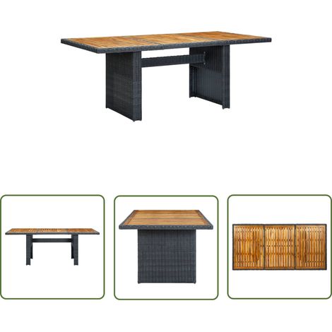 INLIFE Table de jardin Gris foncé Résine tressée et bois d'acacia (1/5)
