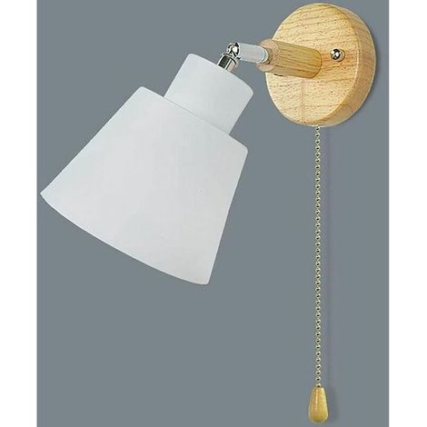 Applique murale avec interrupteur à tirette, orientable à 350°, lampe de chevet rétro moderne, en bois de macaron, douille E27, pour salon et cuisine. (1/5)