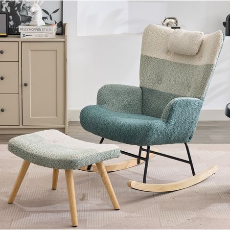 Fauteuil à bascule 83x65.5x95 cm multicolore en bouclette avec repose-pieds et poche latérale (1/5)