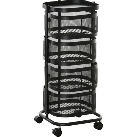 CHICFURN Chariot de cuisine 33x33x77 cm en acier noir 4 niveaux à roulettes sans montage (1/5)