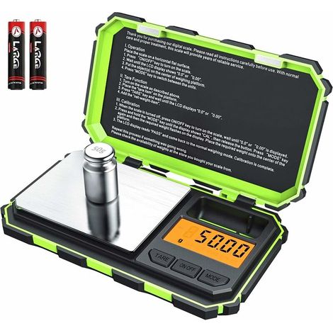 Balance numérique de poche, Balance à Grammes 200g/0.01g, 6 unités de conversion Balance intelligente avec fonction de calibrage et de tare, Affichage LCD,Vert (1/5)