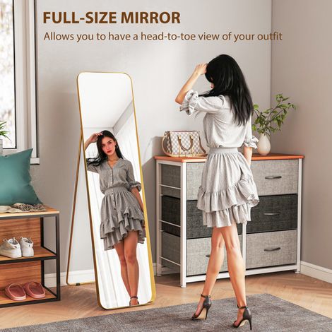 Full-Length Gold Mirror 160 x 40 cm-Leaning or Free-Standing,High-Definition Glass,Shatterproof,Modern Design,No Assembly Needed (1/5)