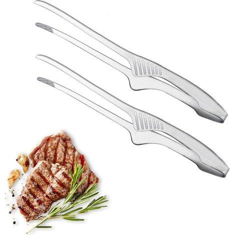 Lot de 2 pinces à barbecue en acier inoxydable pour barbecue coréen et japonais, propres et pratiques, pointes dentelées antidérapantes, idéales pour la cuisson de salade, grill, camping, buffet, four (1/5)