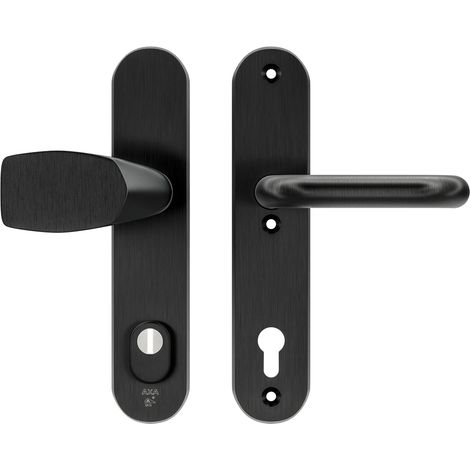 AXA Sicherheits Türbeschläge set - Oval Plus - Türklinken mit Langschild - PC92 mit Kernziehschutz - Kruk/Knopf - Schwarz (1/5)