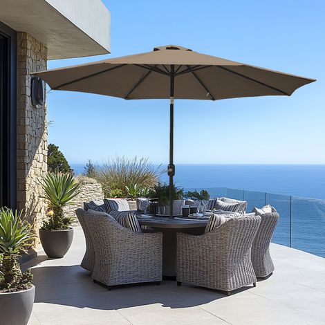 2.7M Garden Parasol Sun Shade Outdoor Patio Umbrella W/ Crank Tilt Brown (1/5)