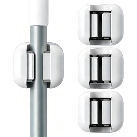 Set di 3 pezzi di supporto per scopa da parete senza foratura, porta mocio, gancio per scopa da parete, ideale per cucina, bagno, giardino, garage, officina, bianco