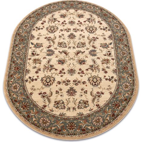 Tappeto di lana POLONIA ovale MADRAS fiori gelsomino 2 verde green 170x235 cm