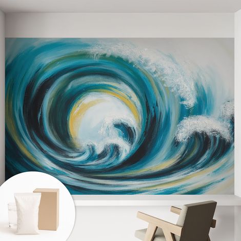 Papier peint intissé à motifs décoratifs pour salon chambre et bureau Décoration murale élégante avec colle Vague marine 152x104 cm (1/5)