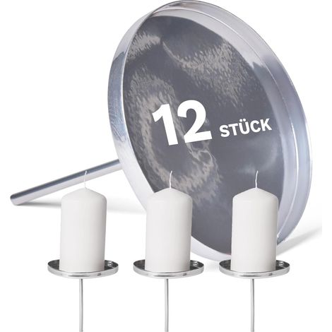 Lot de 12 supports à bougie plats 9 cm, argentés, ronds