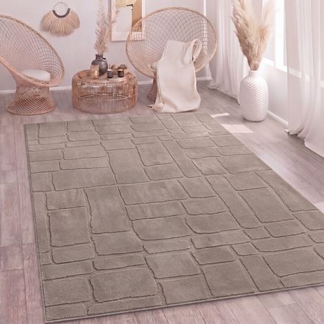 Paco Home Teppich Wohnzimmer Hochflor Skandi Boho Steinoptik Uni Waschbar Taupe 240x340 cm (1/5)
