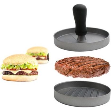 Pressa per hamburger in acciaio inox, formatrice antiaderente con manico in ABS per hamburger e polpette, pressa per carne per appassionati di grigliate, argento, Ø 11,5 cm (1/5)