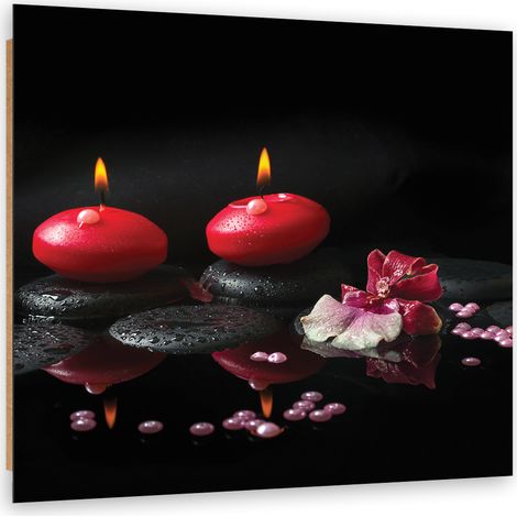 Quadro deco panel, Candele rosse Zen pietre - 40x40 (1/5)