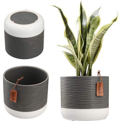 14 cm großer grauer Keramik-Blumentopf mit weißem Deckel