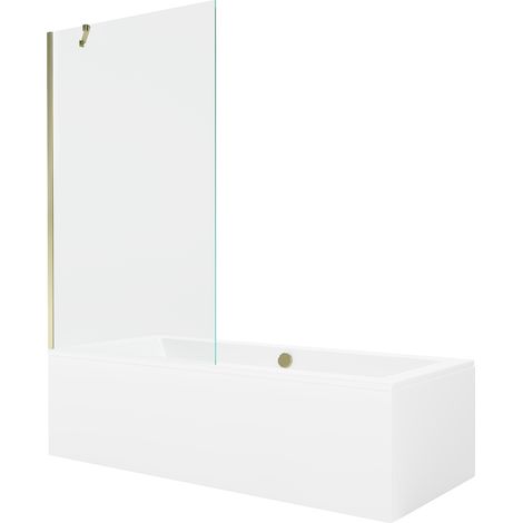 Mexen Cube Rechteckige Badewanne 170 x 80 cm mit Verkleidung und 1-flügeliger 100 cm Duschwand, transparent, gold (1/5)