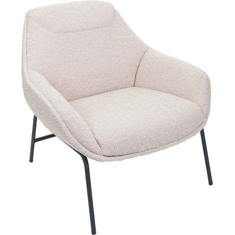 Poltrona sedia lounge HHG-077 metallo tessuto bouclè avorio beige