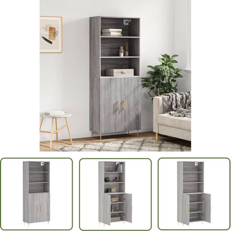The Living Store Highboard Grau Sonoma 69,5x34x180 cm Holzwerkstoff - Sideboard - Hochschrank - Wohnraumgestaltung - Regal - Aufbewahrung (1/5)