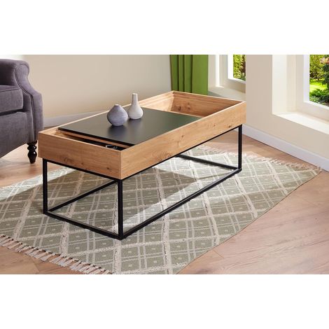 Tavolo Basso da Caffe Tavolino con in Legno Quercia e Nero per Salone (1/5)