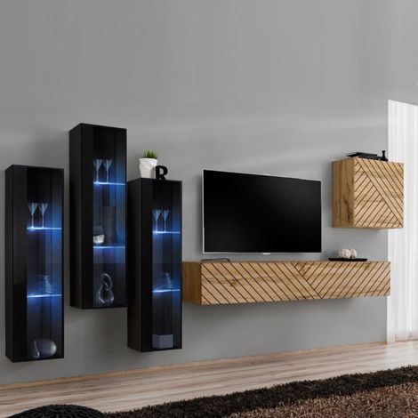 Ensemble Meuble TV "Switch Lamel XIII" 330cm Naturel & Noir (1/5)