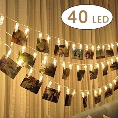 pair Guirlande lumineuse LED - MC - 40 - 4 m - Piles - Clip transparent - Intérieur/Extérieur (1/4)