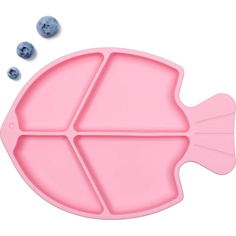 Assiette à ventouse pour bébés, assiettes compartimentées en silicone pour enfants, assiettes portables pour l'apprentissage de la diversification alimentaire, assiettes à ventouse pour tout-petits (1/5)