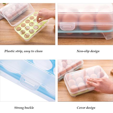Boîte de rangement pour œufs en plastique 15 alvéoles bleu, protège contre les chocs, boîte de conservation pour réfrigérateur, porte-œufs portable (1/5)