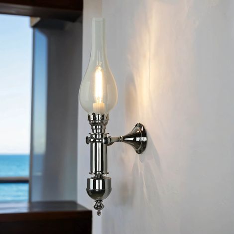 Wandlampe Messing Glas in Chrom E14 Jugendstil Treppe Flur Bad