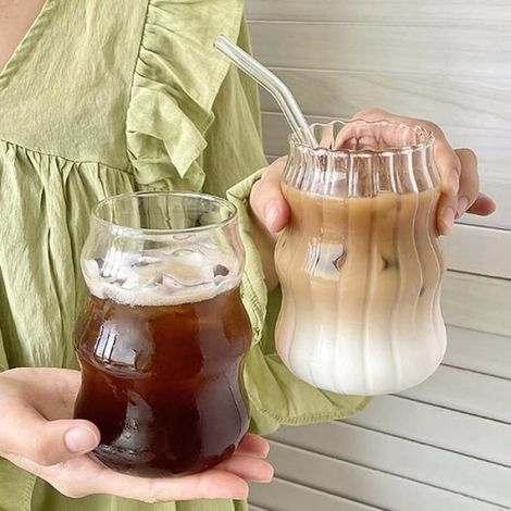 Lot de 2 tasses à café en verre transparent glacé - Pour thé, lait, whisky, bar à café - Accessoire de bar à café - SERVICE A CAFE (1/5)