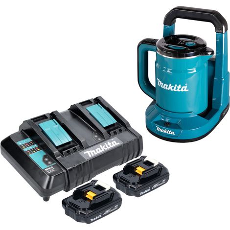 Bouilloire sans fil Makita DKT 360 CY2 36 V (2x 18 V) 0,8 L + 2 batteries 1,5 Ah + double chargeur