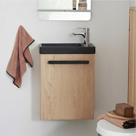 Mob-In – Ensemble lave-mains suspendu NEVADA – Vasque en résine noire – Robinet mitigeur chromé – Dimensions 40x48x22 cm pour petits espaces (1/5)