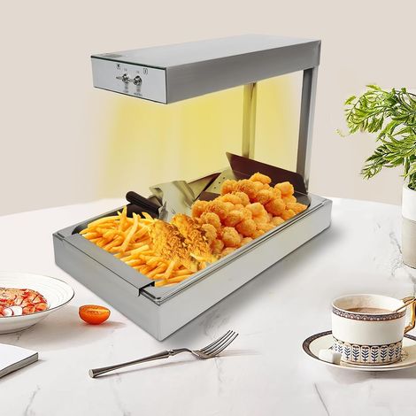 Pommes Frites Wärmer, 750W Wärmebrücke Speisenwärmer, Pommes Frites Wärmelampe Der Heiztemperaturbereich Liegt über 80℃, Speisenwärmer Abnehmbares Design, 56 33 46.5 cm, Silber (1/5)