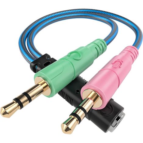 ENVEL Adaptateur Jack Micro Casque Audio Stéréo 3,5mm Splitter Audio Câble Y Adaptateur Femelle à 2 Mâle en Nylon tressé Compatible avec PC, Ordinateur, Ecouteur, Enceinte, 22cm (1/5)