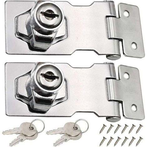 2 Stück Edelstahl-Türriegel (80 mm) mit Vorhängeschloss und Schlüssel für Schuppen, Schränke, Kisten und Möbel