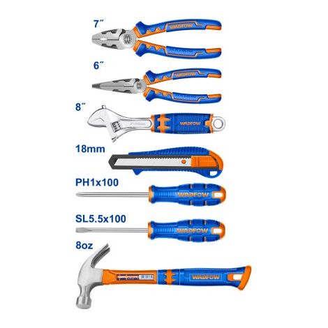 Set di utensili manuali WADFOW da 7 pezzi: pinze, martello, cacciaviti (1/4)