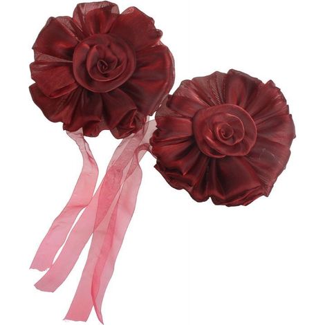 1 paire d'embrasses de rideaux à motif rose, boucle et crochet de fixation rouges (1/4)