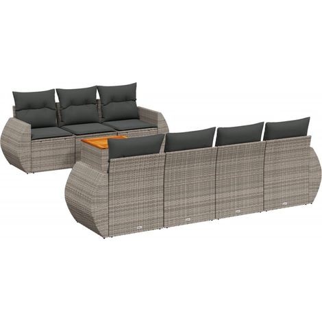 Set de sofás de jardín 8 pzas y cojines ratán sintético gris vidaXL (1/5)