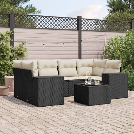 vidaXL Set Divani da Giardino con Cuscini 7pz Nero Polyrattan (1/3)