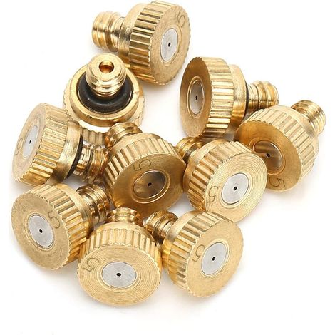 10 Stück Messing-Nebeldüse, Messing-Niederdruck-Zerstäubungssprühdüse, 0,5 mm (1/5)