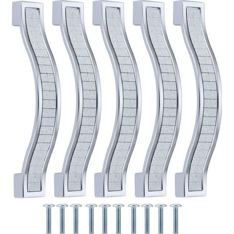 Lot de 10 poignées de tiroir alliage strass cristal pour commode armoire de cuisine placard, Silver, 96MM-10PCS (1/5)