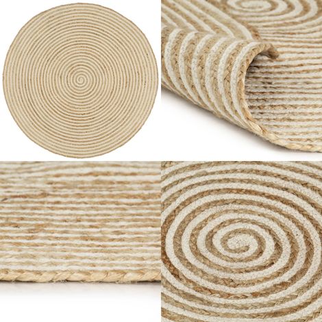 Tapis fait à la main Jute avec design de spirale Blanc 90 cm - Tapis De Jute - Tapis Naturel - Tapis Artisanal - Tapis Rond - Tapis Blanc - Home & Living (1/5)