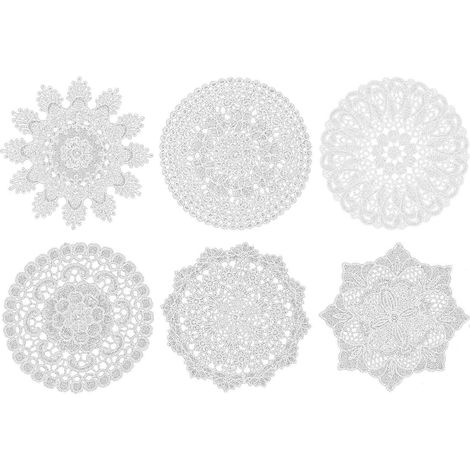 Ensemble de 6 napperons en dentelle blanche, sets de table vintage au crochet, élégants et réutilisables pour la table. (1/5)