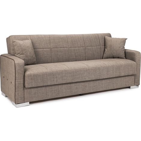 Home Heavenly® - Sofá cama TORRA, diseño moderno con arcón y cojines decorativos, tapizado en tela, 220X85X 90 cm Color: Marrón (1/5)