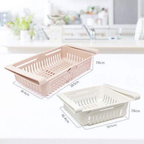 Boîte de Rangement pour Réfrigérateur Set 4 Rangements Rétractables pour Cuisine et Réfrigérateur en 4 Couleurs Bleu, Blanc, Rose et Beige (1/3)
