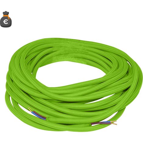 Câble Électrique Textile Flexible Rond 2 X 0,75 Mm² Vert, Bobine De 10 Mètres Pour Installations Électriques De Conception Et D'Éclairage (1/2)