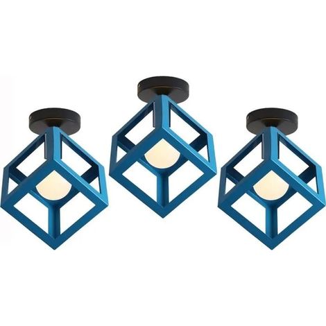 U-Do 3Pcs Plafonnier en Métal Bleu Lampe de Plafonde Carré design Vintage décoration Couloir Salon Cuisine (1/4)