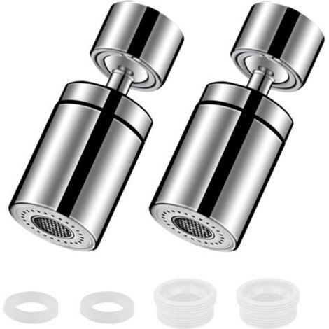 Lot de 2 robinets universels chromés pivotants à 360° avec deux modèles de buses pour cuisine et salle de bain (argenté)
