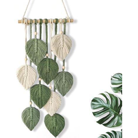 Décoration murale en macramé – Tapisserie bohème en forme de feuille (1/5)