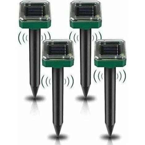 Lot de 4 piquets répulsifs à taupes solaires - Répulsif à taupes à ultrasons - Élimination des taupes à énergie solaire pour taupes, serpents, campagnols, gophers et autres animaux (1/4)