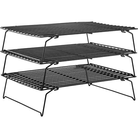 Grille de cuisson et de refroidissement, Support de fil Rectangle pliable empilable antiadhésif à 3 niveaux de 13.5 pouces pour la cuisson au four (or Champagne) (1/5)